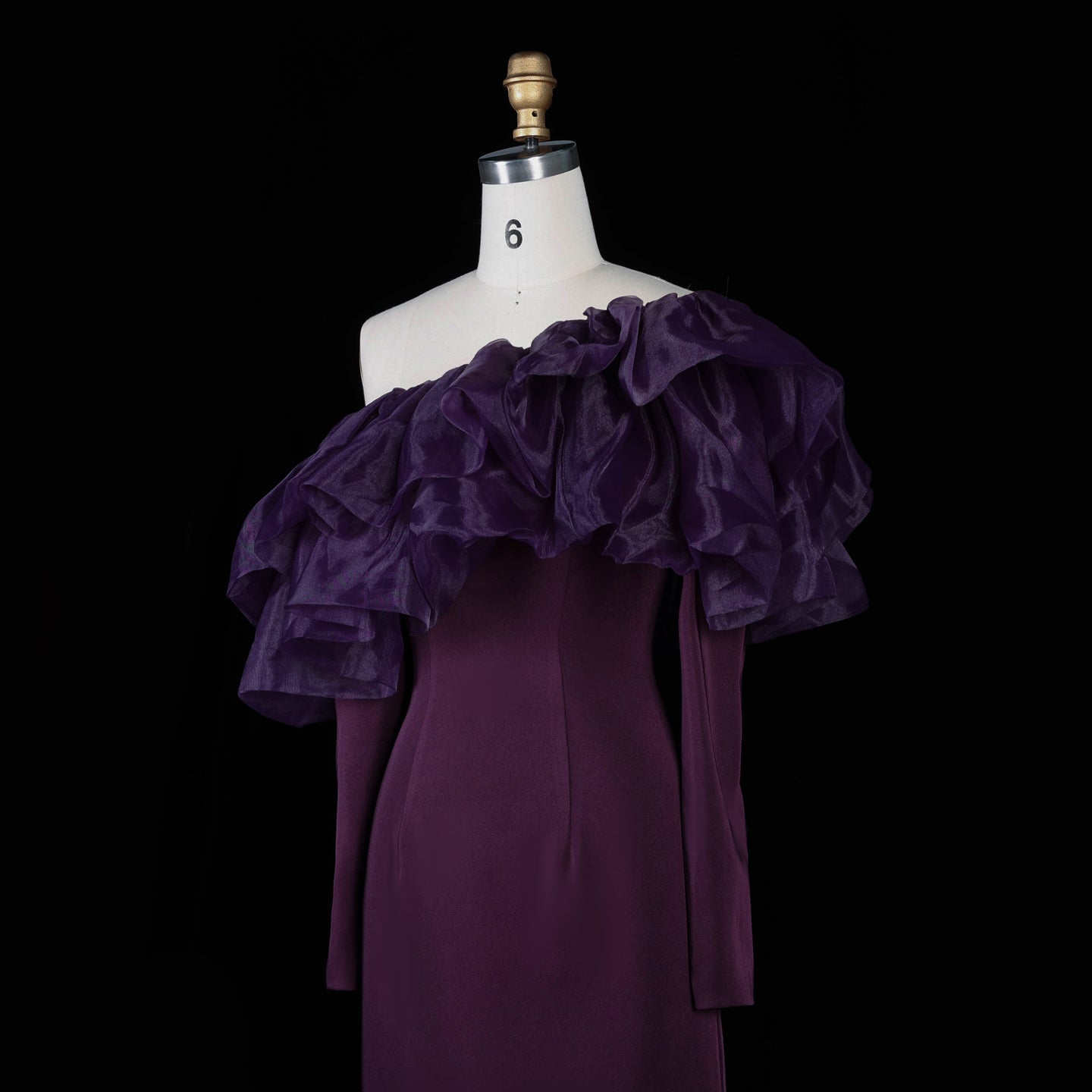 Purple Ruffled Satin One-Shoulder Sheath Evening Dress SF323 Sheer Fairy