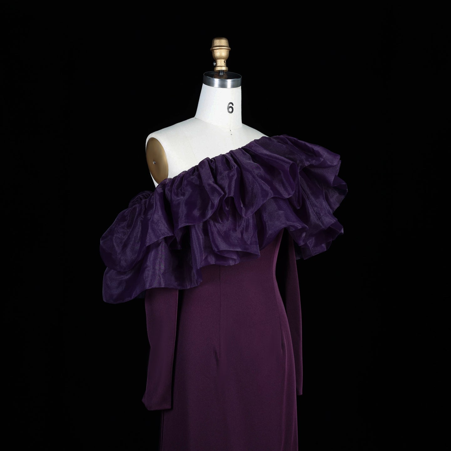 Purple Ruffled Satin One-Shoulder Sheath Evening Dress SF323 Sheer Fairy