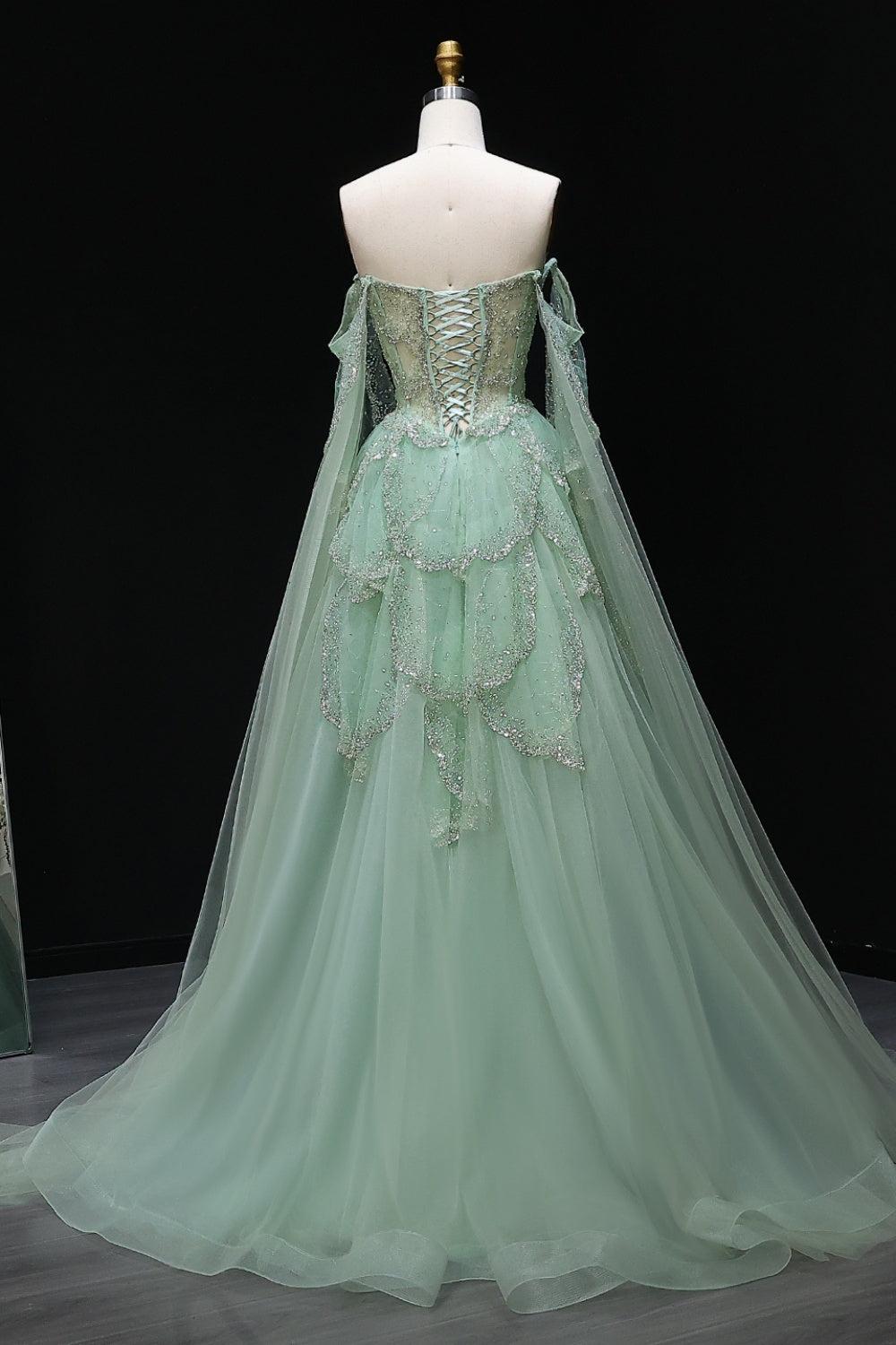 Purple Satin A-Line Sleeveless Prom Dress with Sweep Train SS215 Sheer Fairy