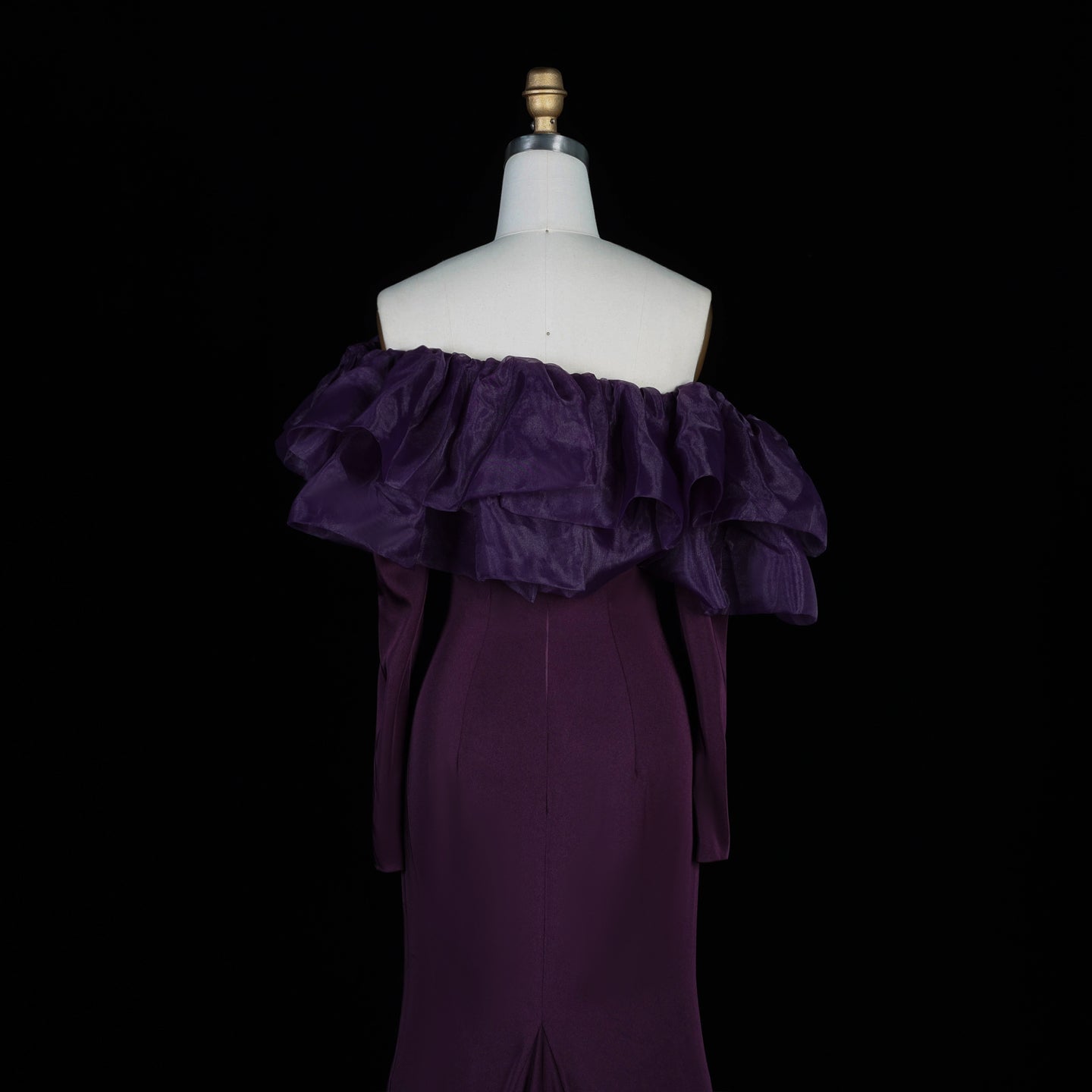 Purple Ruffled Satin One-Shoulder Sheath Evening Dress SF323 Sheer Fairy