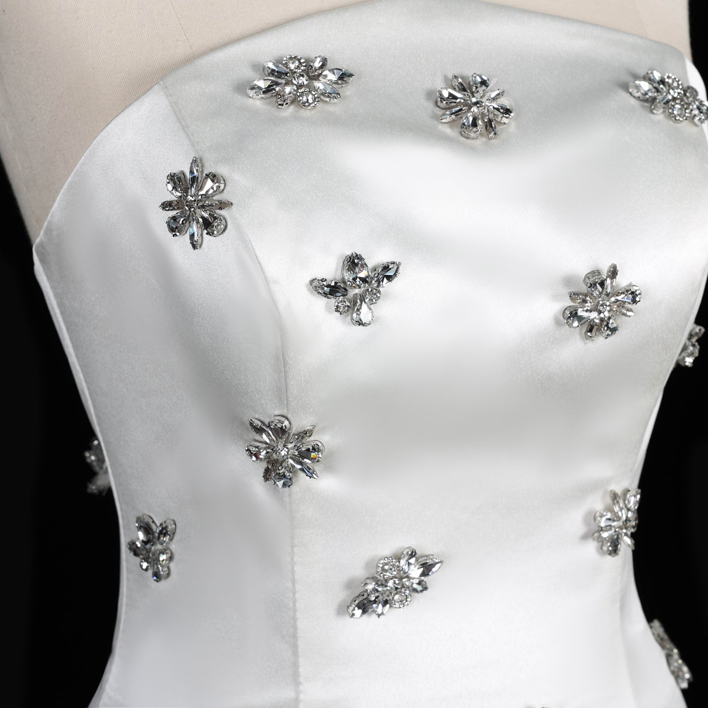 Ivory Satin Mermaid Evening Dress with Beaded Embroidery SF587 Sheer Fairy