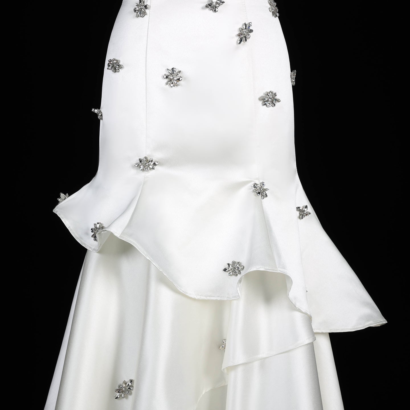 Ivory Satin Mermaid Evening Dress with Beaded Embroidery SF587 Sheer Fairy