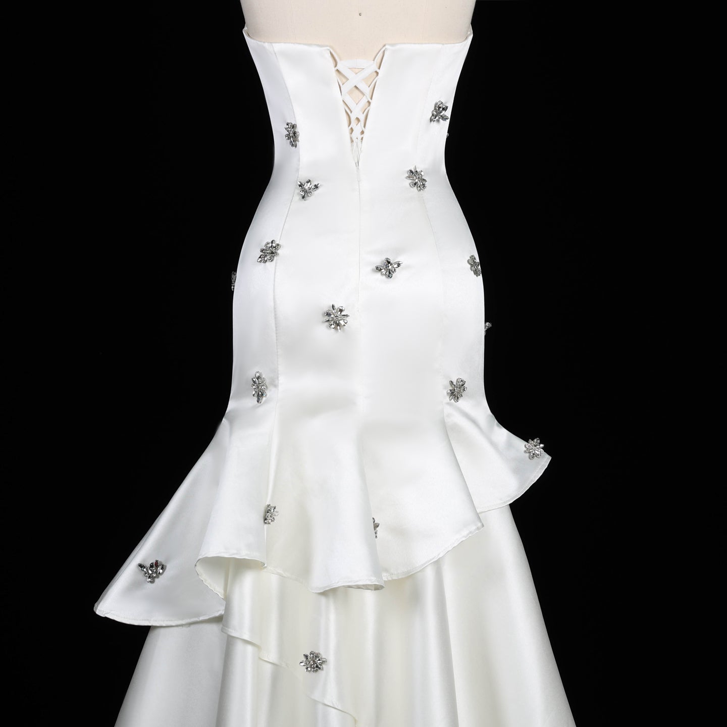 Ivory Satin Mermaid Evening Dress with Beaded Embroidery SF587 Sheer Fairy