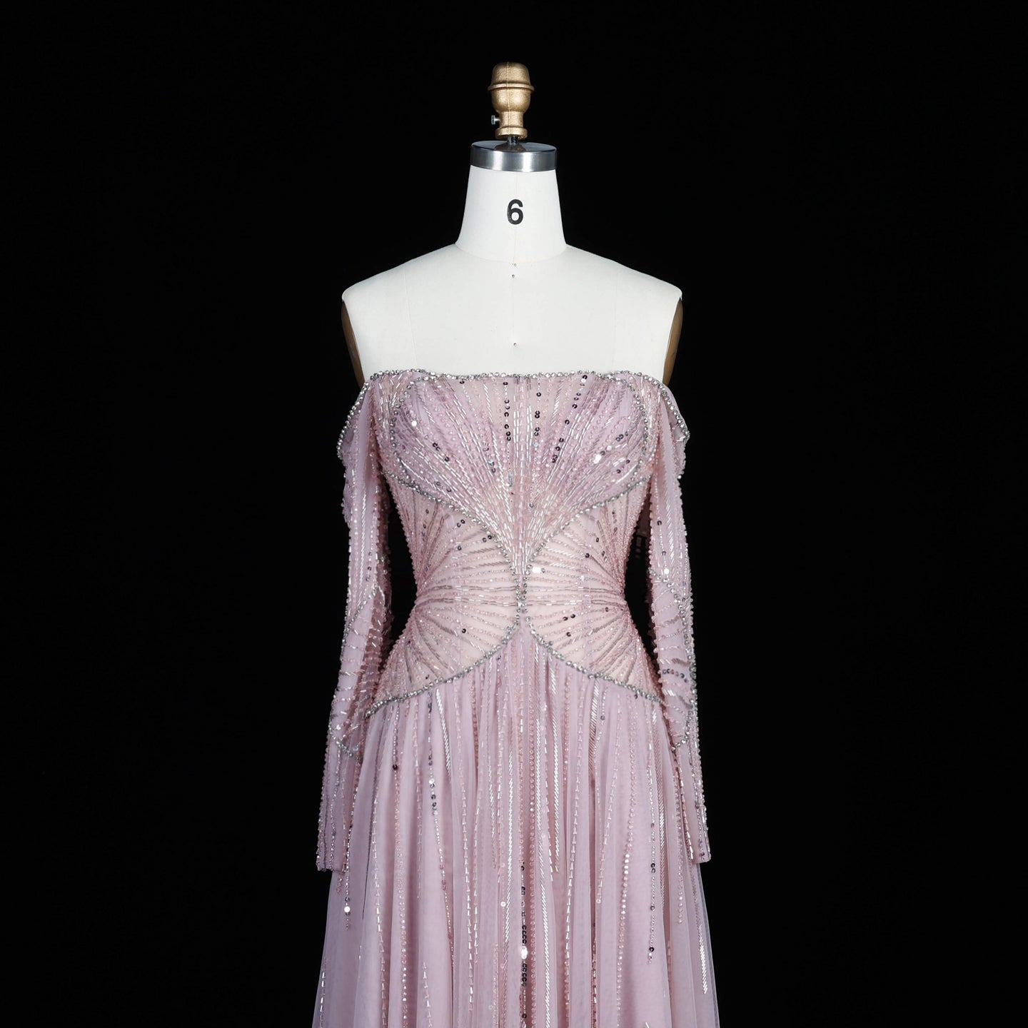 Sexy Off the Shoulder Luxury Beaded Beige Evening Dress with Long Sleeve SS507 Sheer Fairy