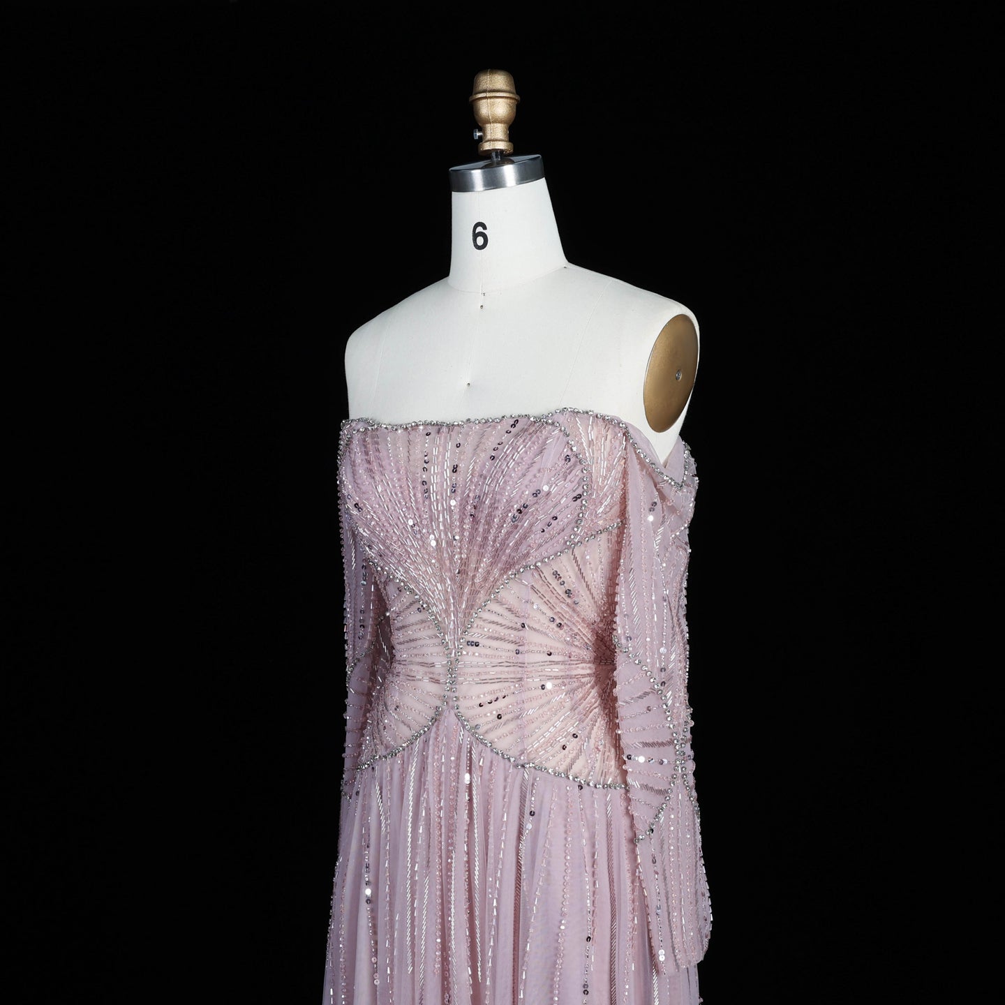 Sexy Off the Shoulder Luxury Beaded Beige Evening Dress with Long Sleeve SS507 Sheer Fairy