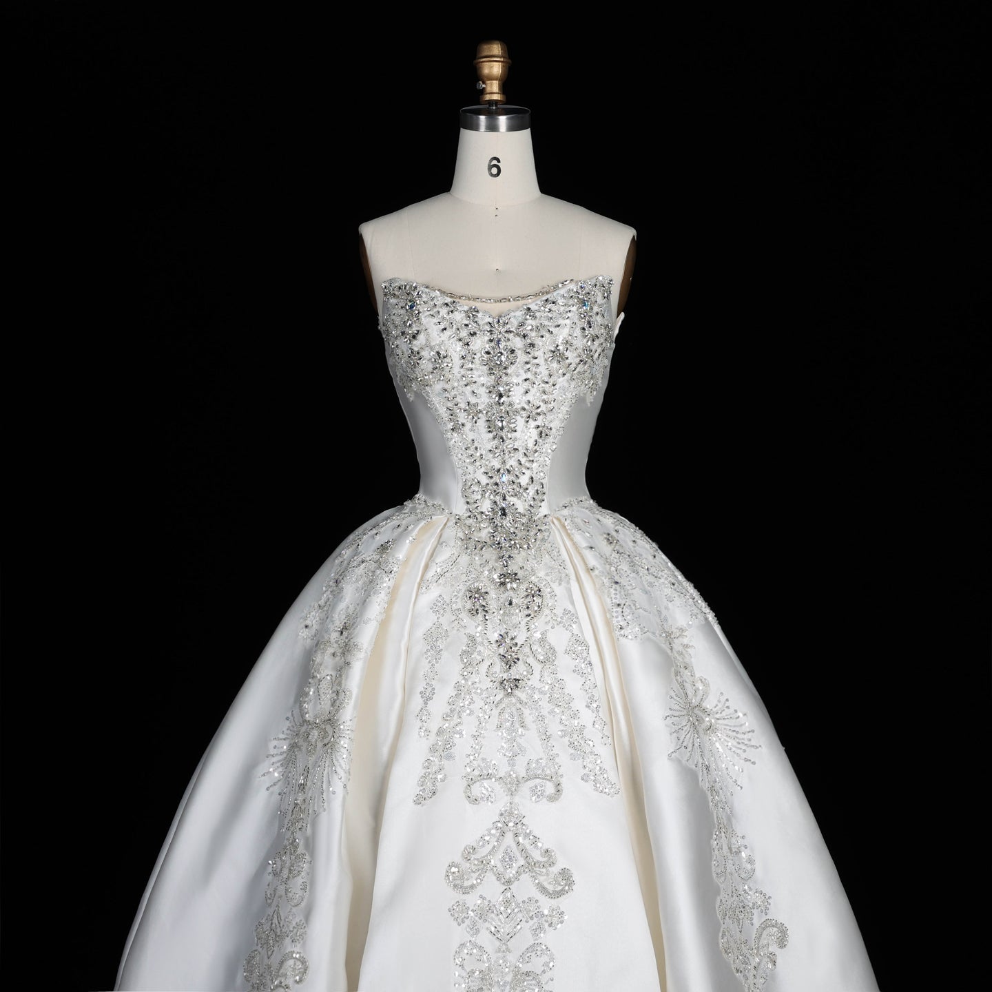 Strapless Ivory Satin Princess Ball Gown Wedding Dress with Heavy Beading and Long Train SW676 Sheer Fairy
