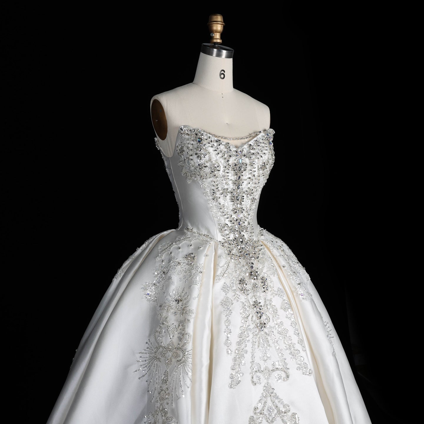 Strapless Ivory Satin Princess Ball Gown Wedding Dress with Heavy Beading and Long Train SW676 Sheer Fairy