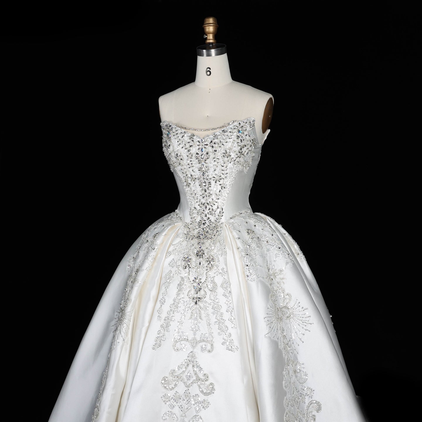 Strapless Ivory Satin Princess Ball Gown Wedding Dress with Heavy Beading and Long Train SW676 Sheer Fairy