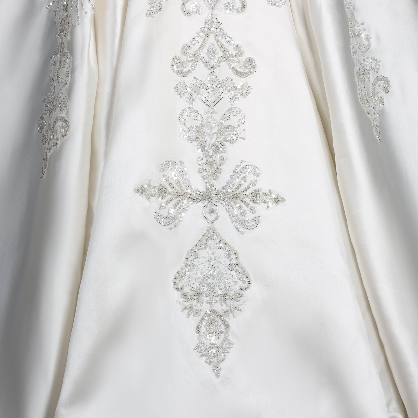 Strapless Ivory Satin Princess Ball Gown Wedding Dress with Heavy Beading and Long Train SW676 Sheer Fairy