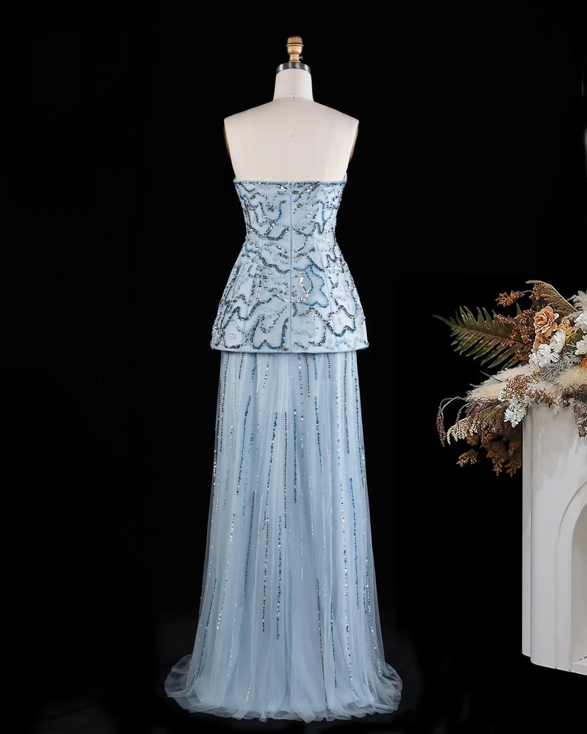 Luxury Two-Piece Peplum Beaded Fringe Evening Dress SS218 Sheer Fairy