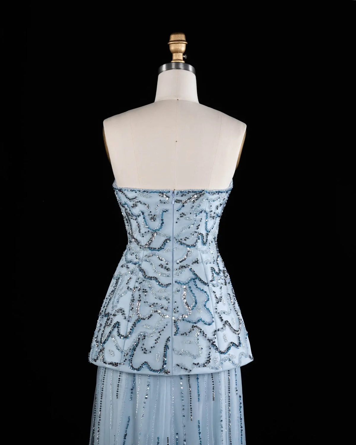 Luxury Two-Piece Peplum Beaded Fringe Evening Dress SS218 Sheer Fairy