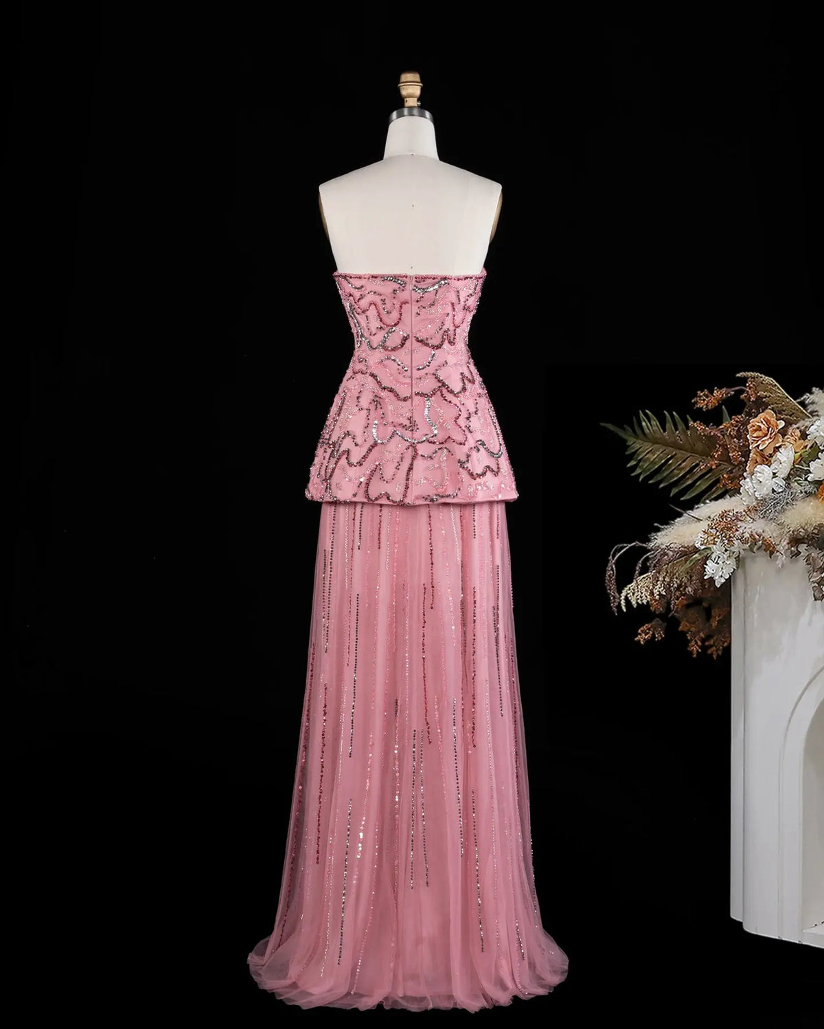 Luxury Two-Piece Peplum Beaded Fringe Evening Dress SS218 Sheer Fairy