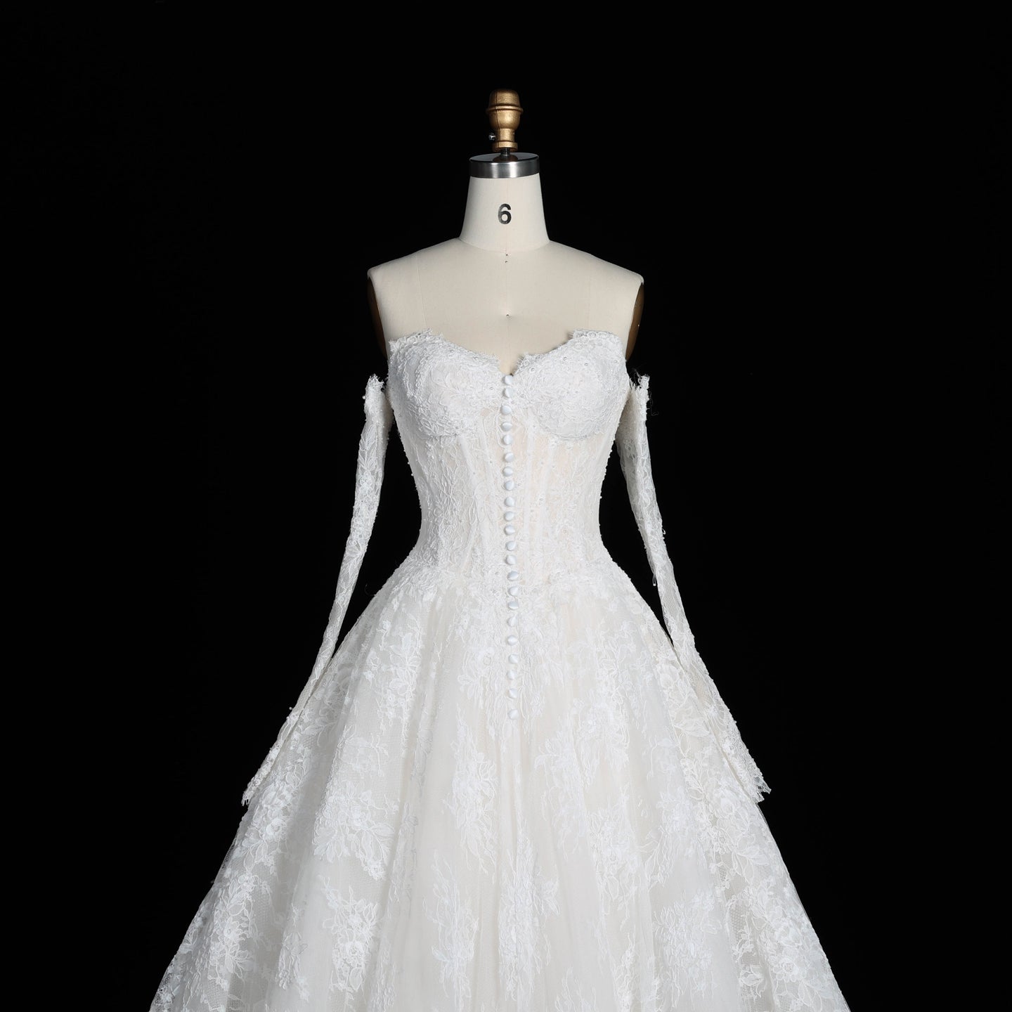 White Full Lace Ball Gown Bridal Dress Sweetheart Neckline with Matching Long Sleeves SW677 Sheer Fairy