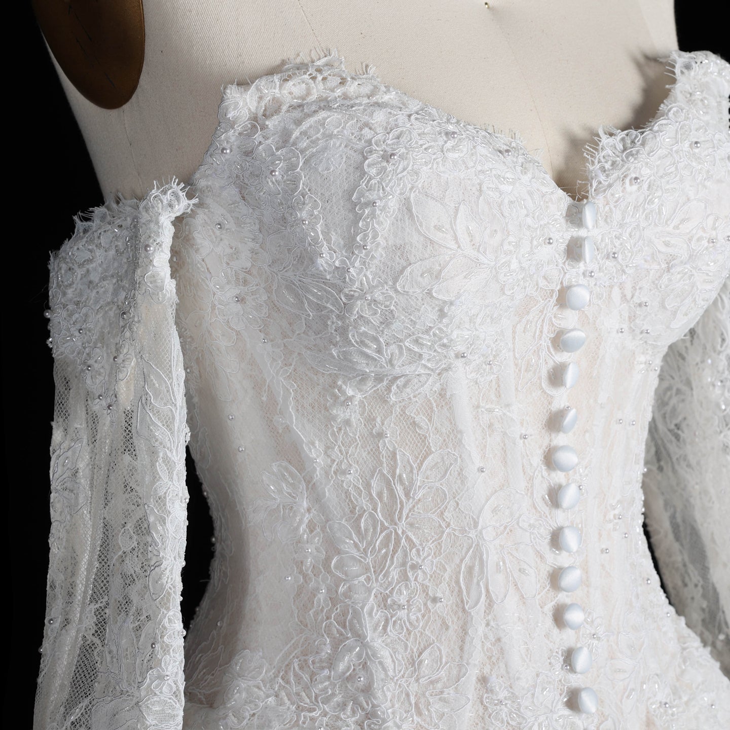 White Full Lace Ball Gown Bridal Dress Sweetheart Neckline with Matching Long Sleeves SW677 Sheer Fairy