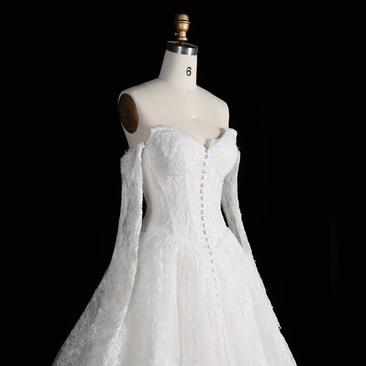 White Full Lace Ball Gown Bridal Dress Sweetheart Neckline with Matching Long Sleeves SW677 Sheer Fairy