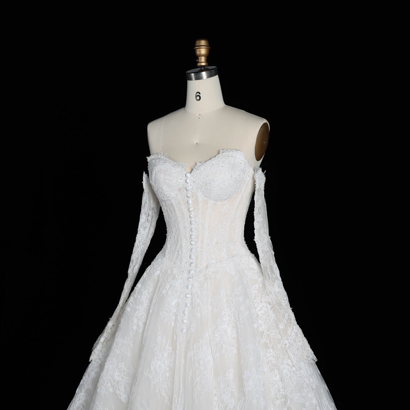 White Full Lace Ball Gown Bridal Dress Sweetheart Neckline with Matching Long Sleeves SW677 Sheer Fairy