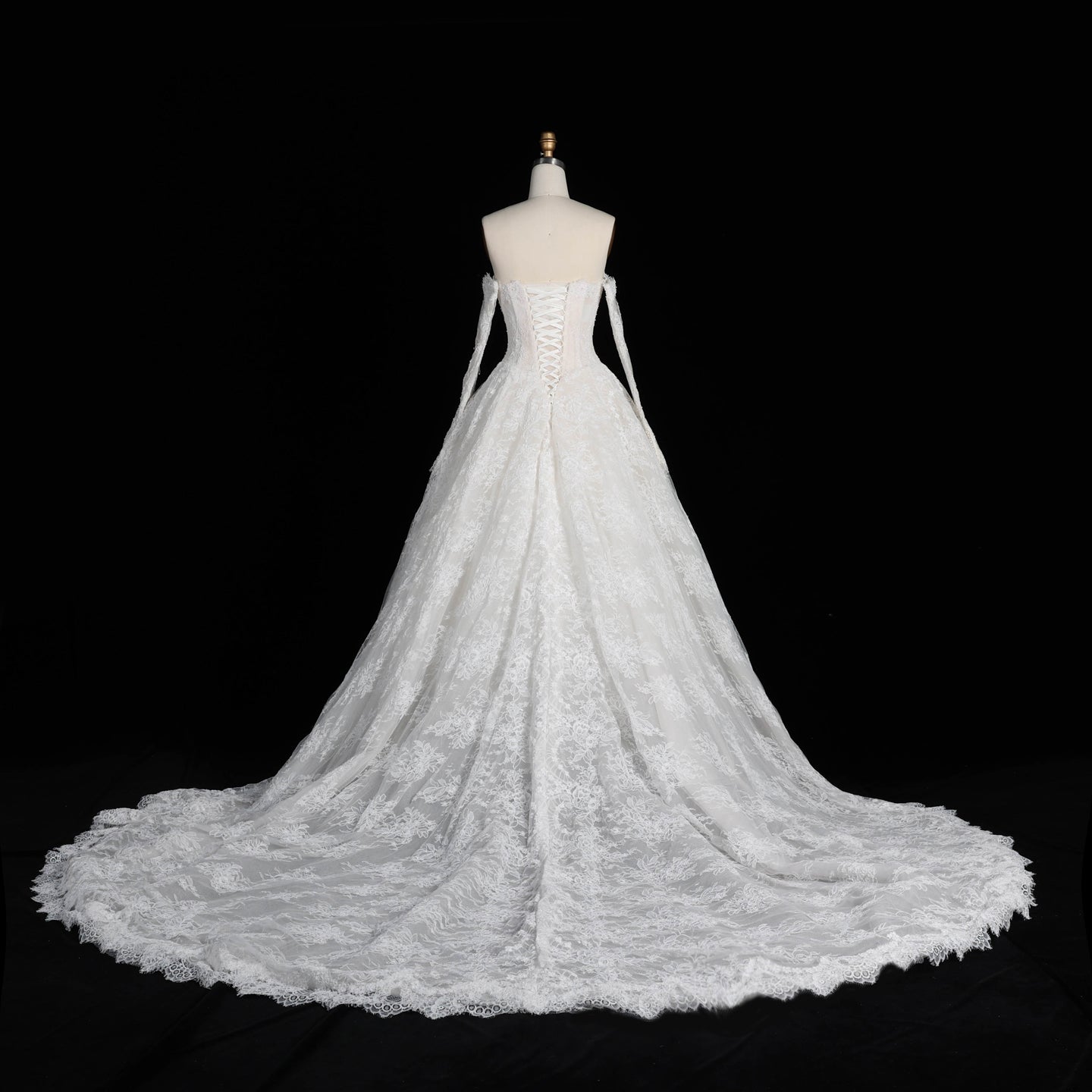 White Full Lace Ball Gown Bridal Dress Sweetheart Neckline with Matching Long Sleeves SW677 Sheer Fairy