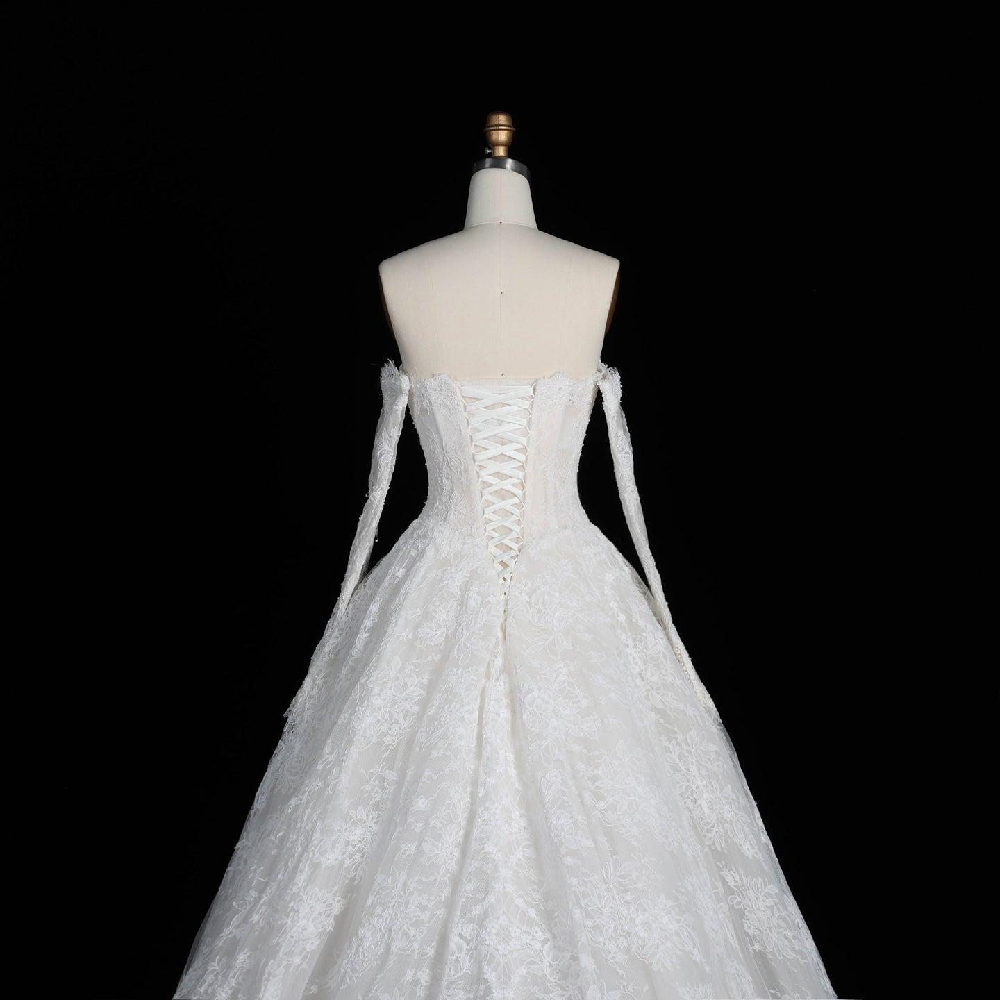 White Full Lace Ball Gown Bridal Dress Sweetheart Neckline with Matching Long Sleeves SW677 Sheer Fairy