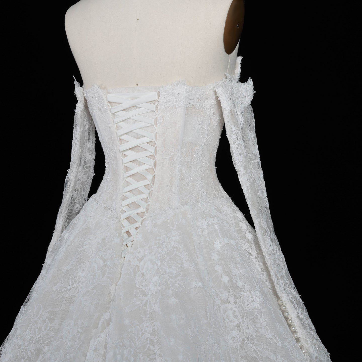 White Full Lace Ball Gown Bridal Dress Sweetheart Neckline with Matching Long Sleeves SW677 Sheer Fairy