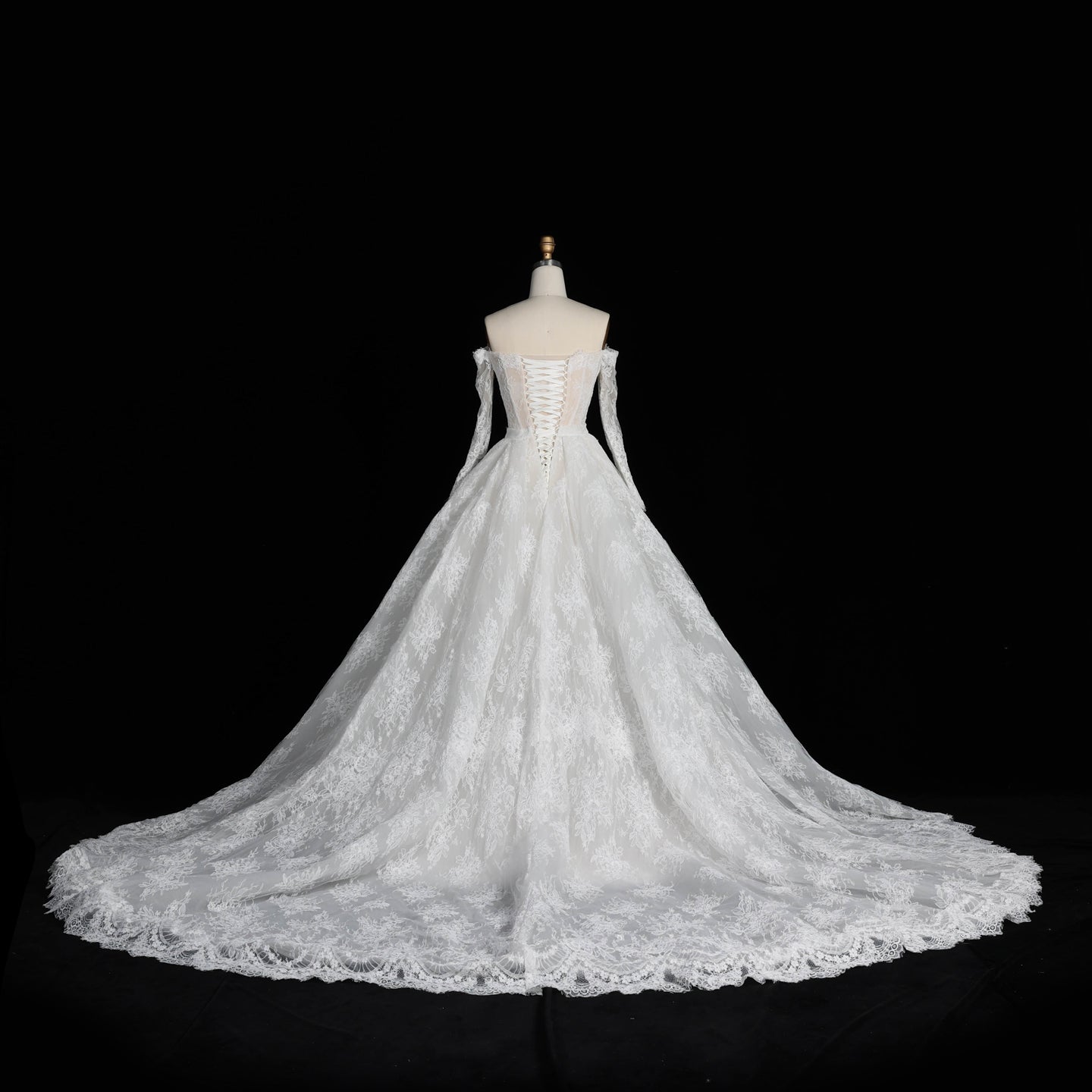 Romantic White Lace Mermaid Bridal Gown Off the Shoulder with Detachable Overskirt SW678 Sheer Fairy