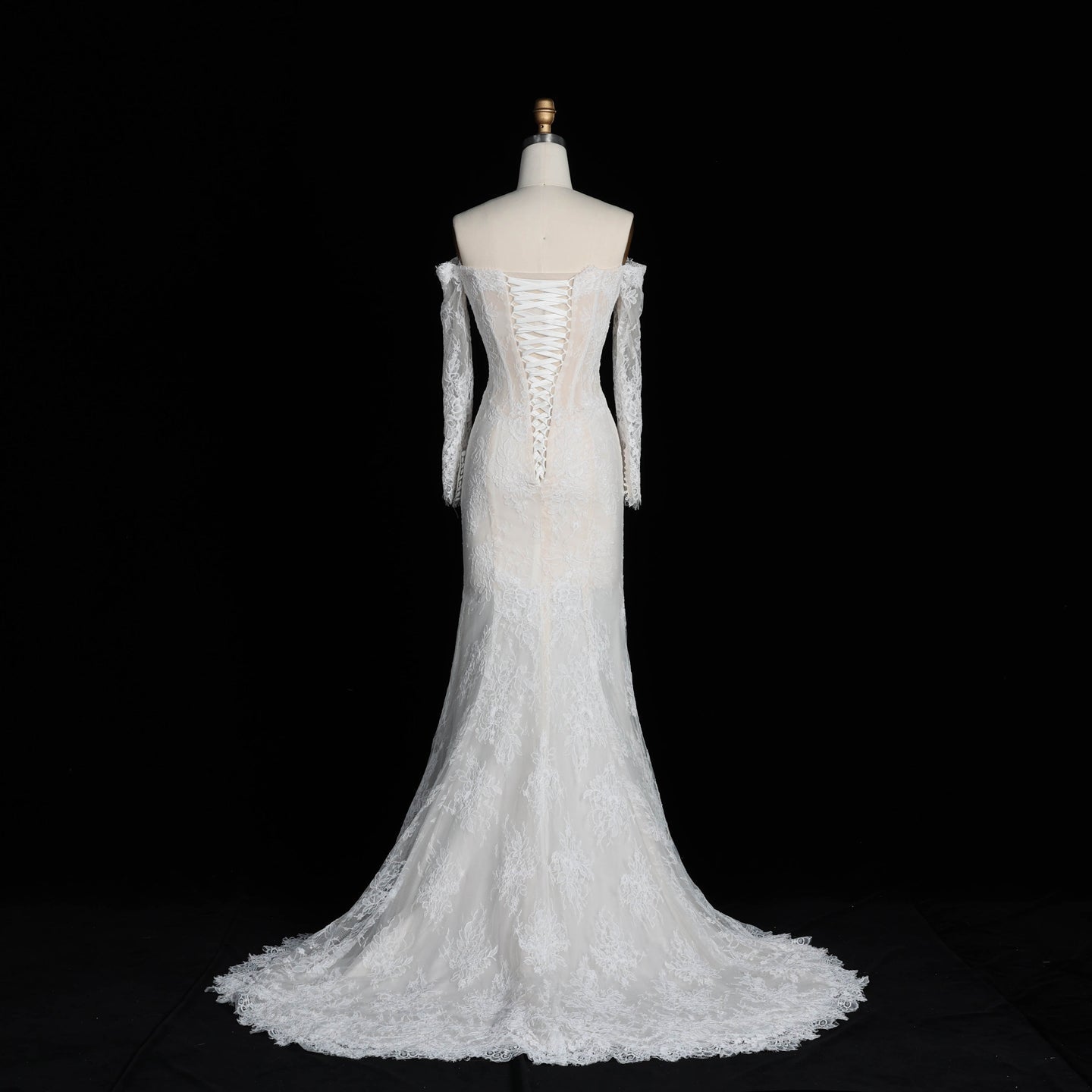 Romantic White Lace Mermaid Bridal Gown Off the Shoulder with Detachable Overskirt SW678 Sheer Fairy