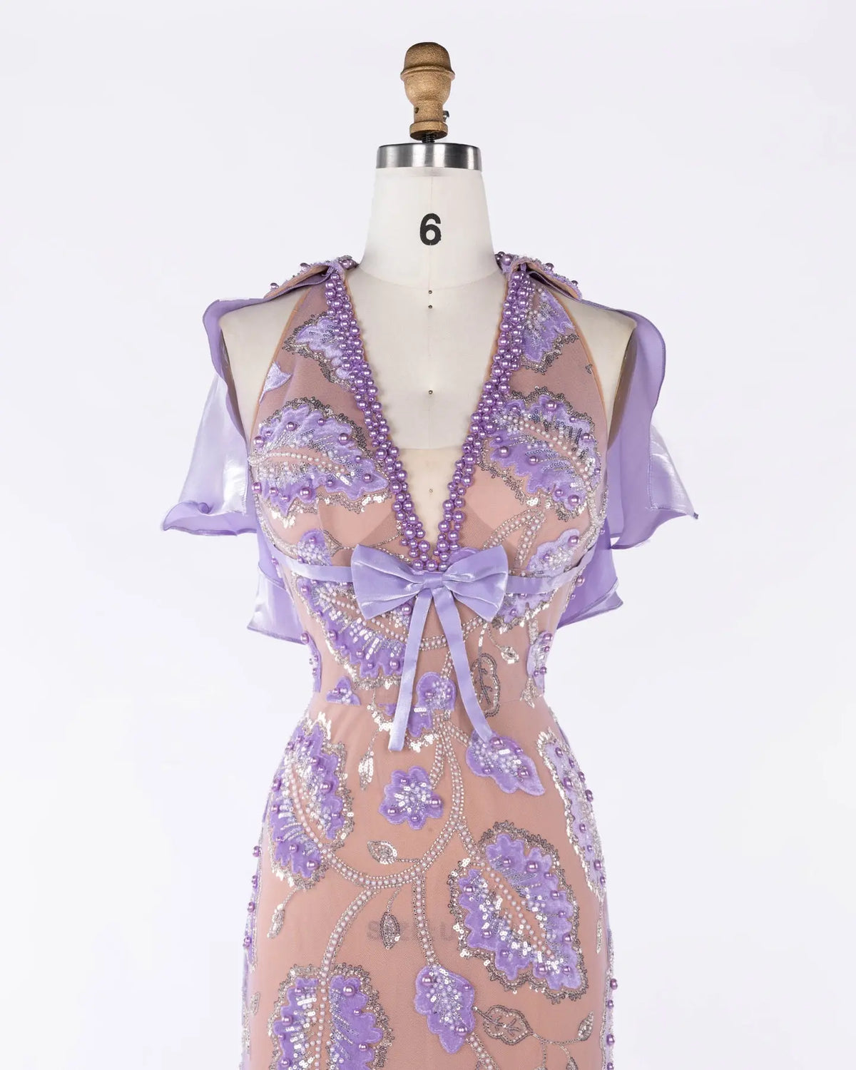 Purple Beaded Cape Evening Dress Sheer Fairy