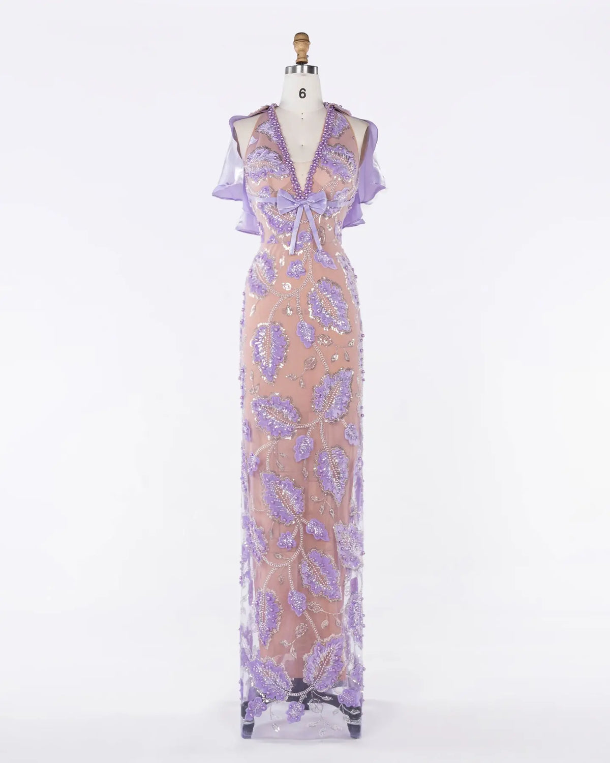 Purple Beaded Cape Evening Dress Sheer Fairy