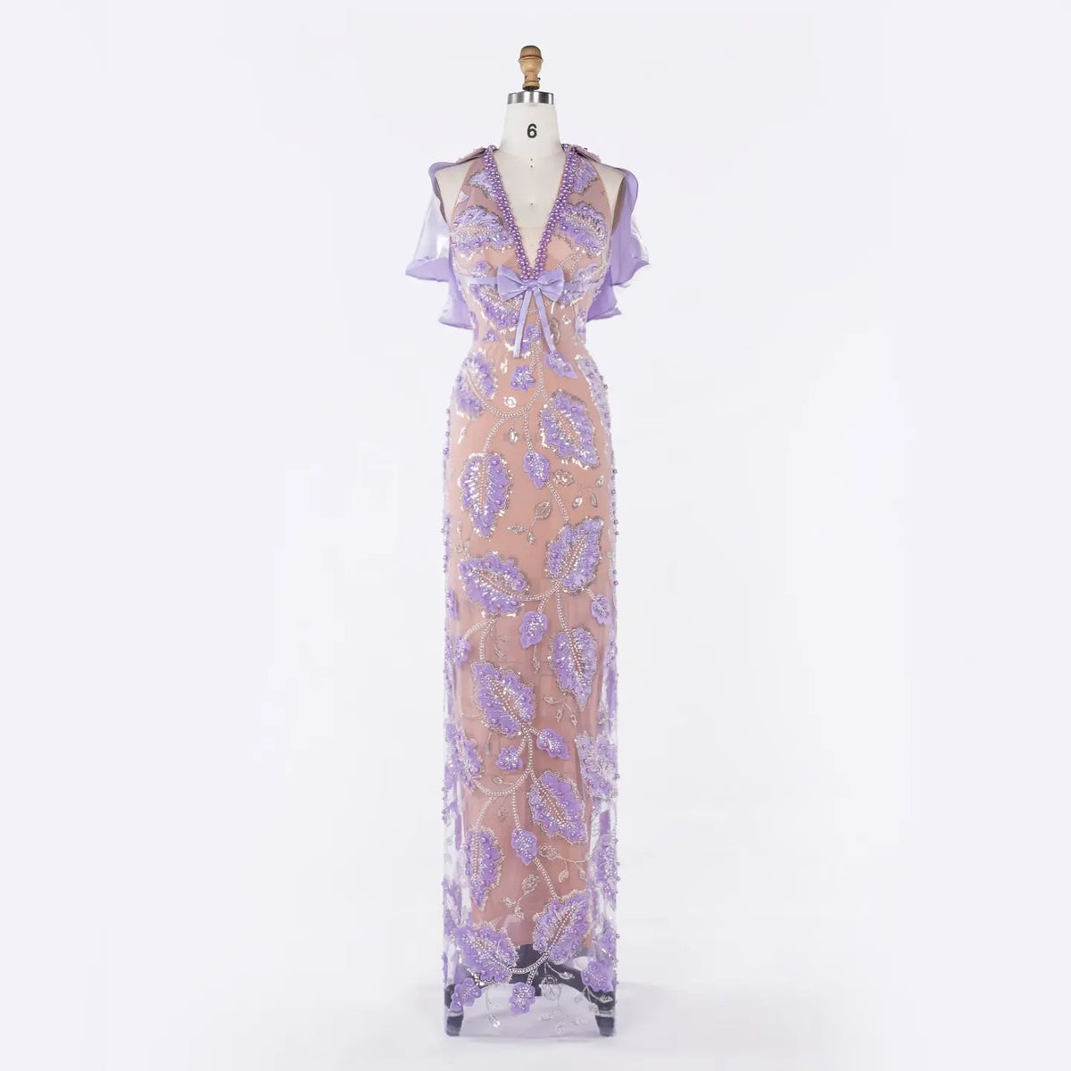 Purple Beaded Cape Evening Dress Sheer Fairy