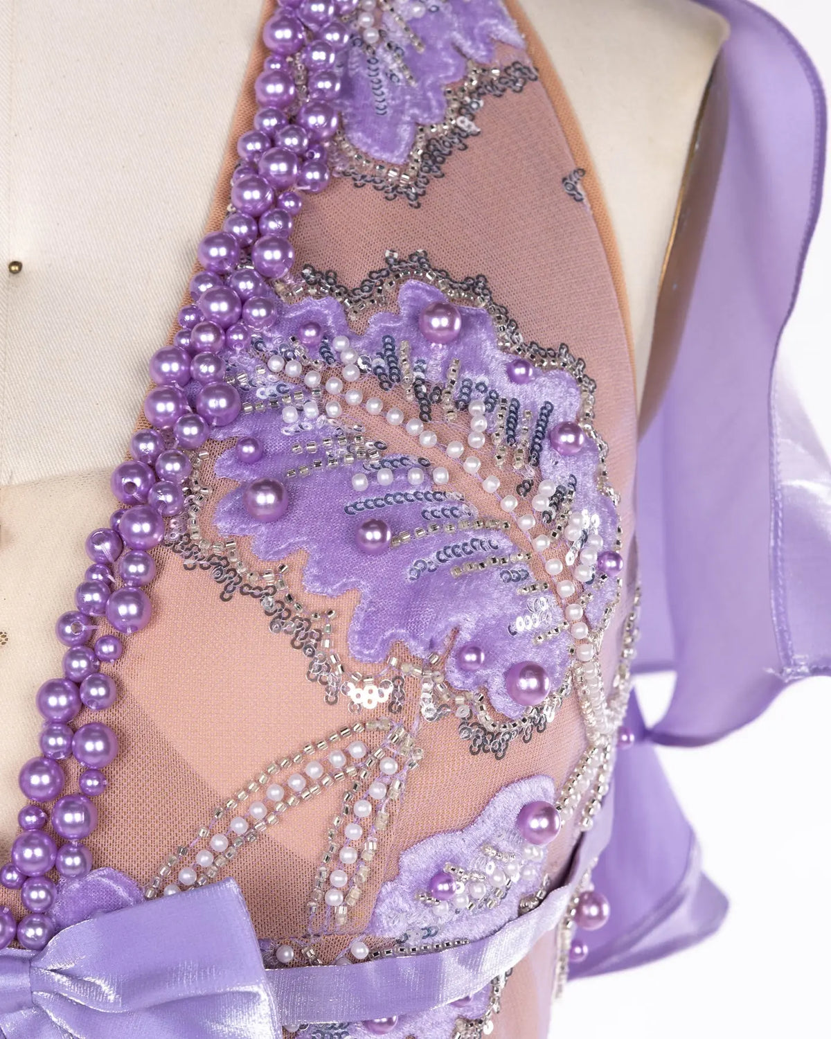 Purple Beaded Cape Evening Dress Sheer Fairy