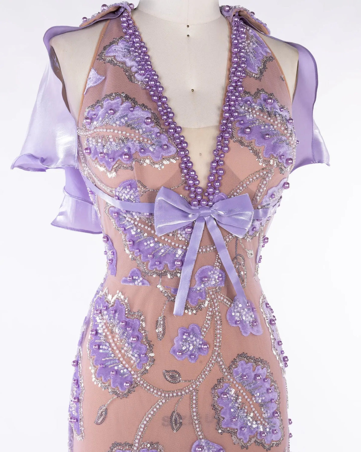 Purple Beaded Cape Evening Dress Sheer Fairy