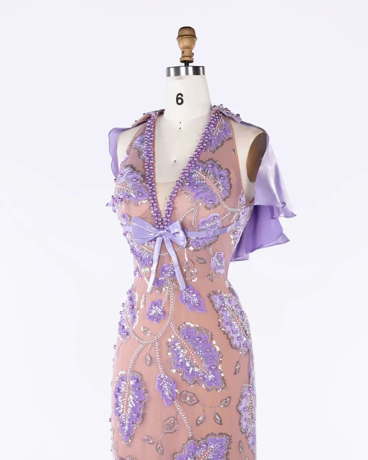 Purple Beaded Cape Evening Dress Sheer Fairy