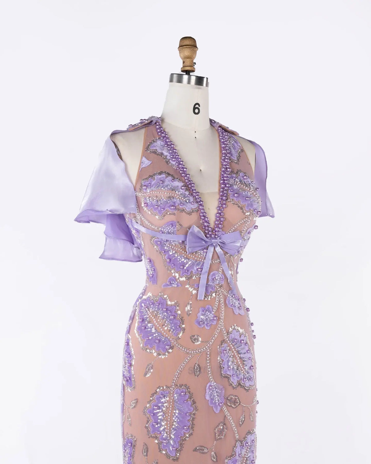 Purple Beaded Cape Evening Dress Sheer Fairy