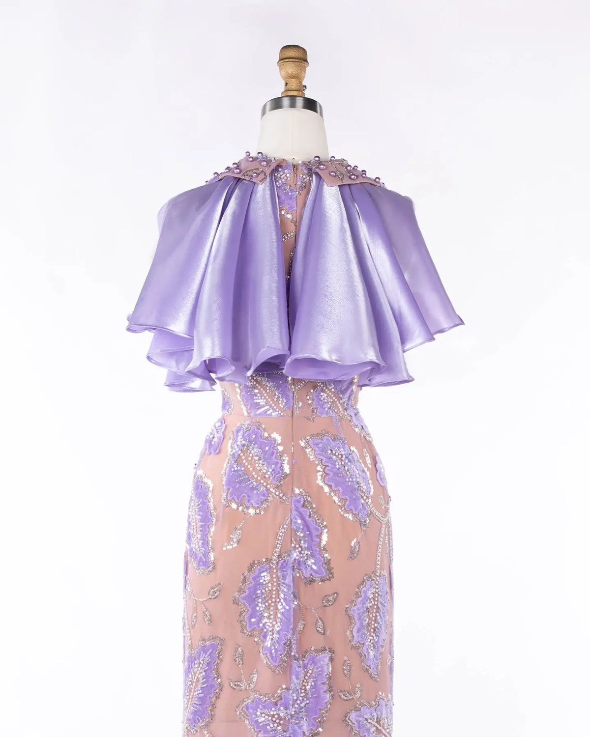 Purple Beaded Cape Evening Dress Sheer Fairy