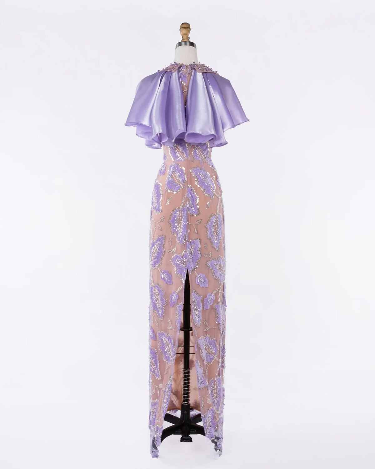 Purple Beaded Cape Evening Dress Sheer Fairy
