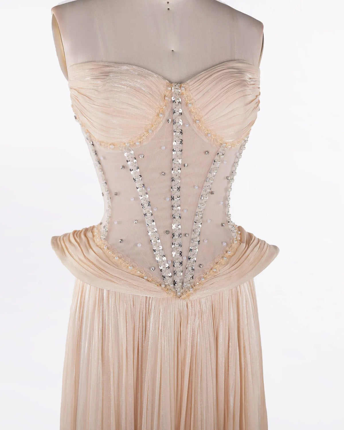 Champagne Tulle Corset Sweetheart Evening Dress Sheer Fairy