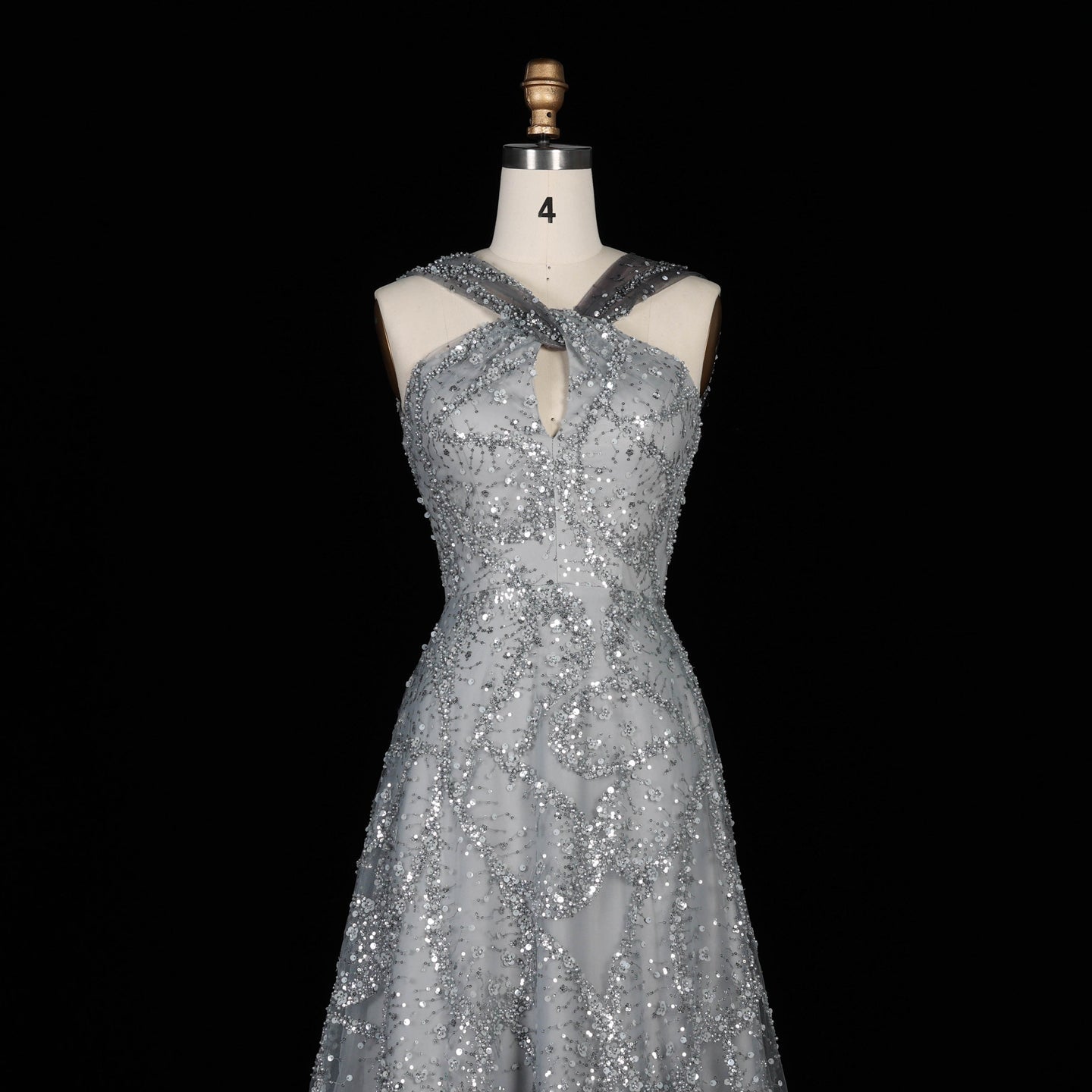 Blush Pink Halter Neck Beaded Floral A-Line Evening Dress Gown SS709 Sheer Fairy