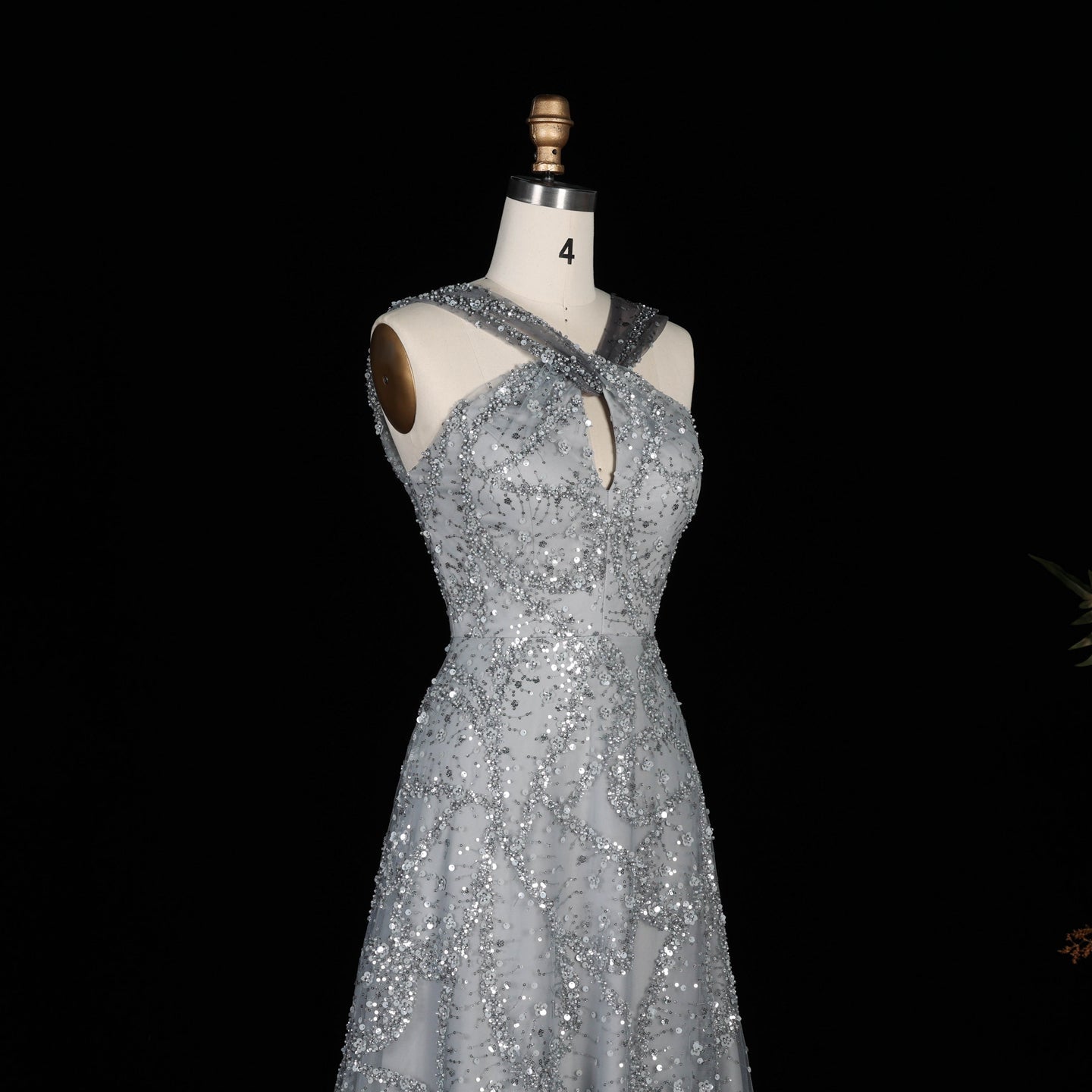 Blush Pink Halter Neck Beaded Floral A-Line Evening Dress Gown SS709 Sheer Fairy