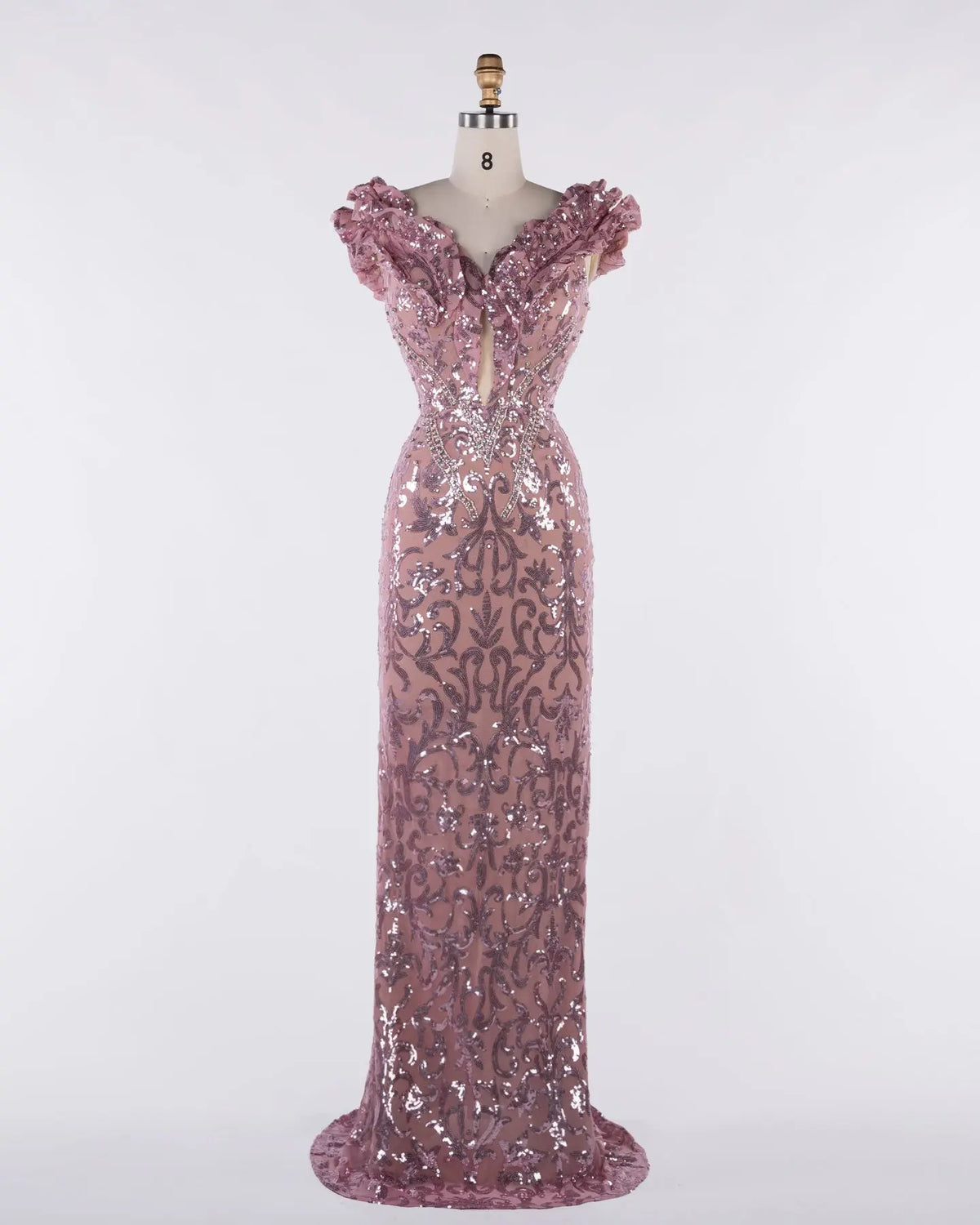 Pink Sequin Tulle Sheath Evening Gown Sheer Fairy