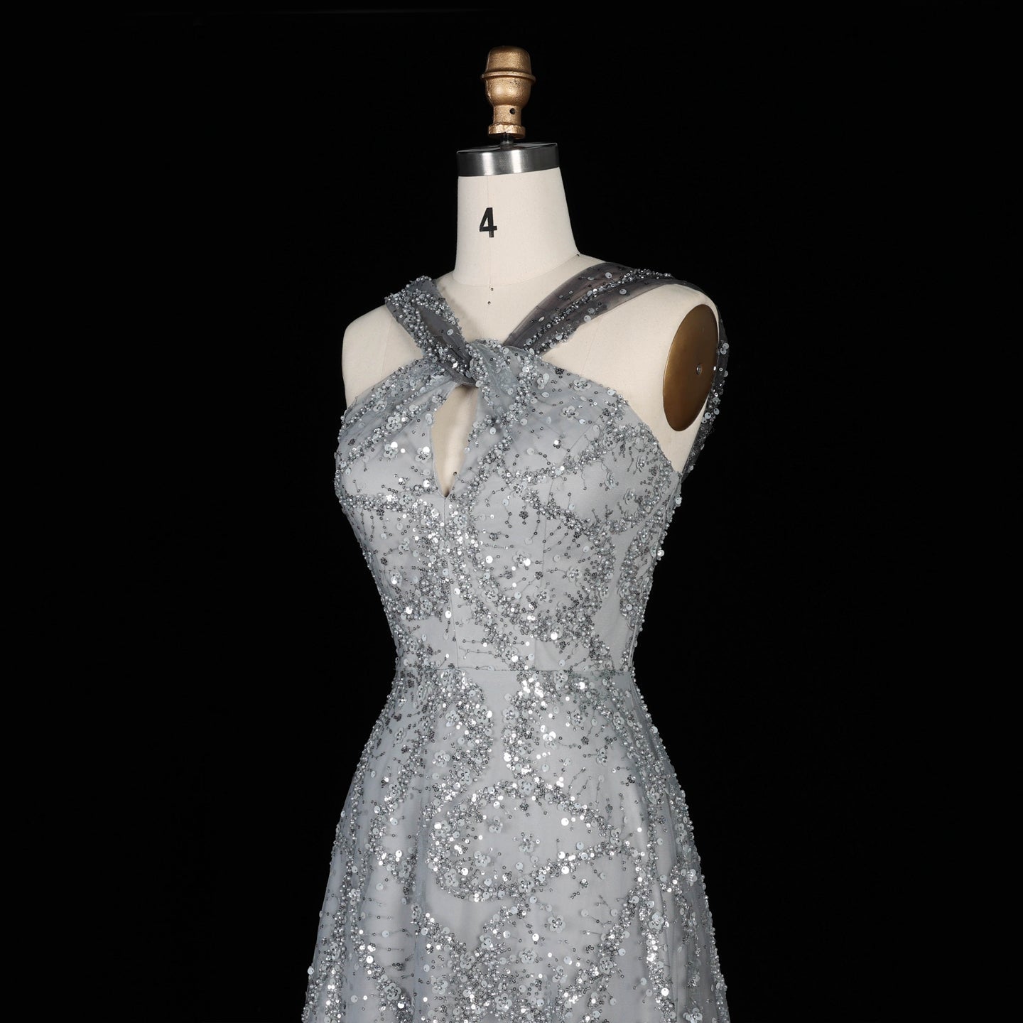 Blush Pink Halter Neck Beaded Floral A-Line Evening Dress Gown SS709 Sheer Fairy