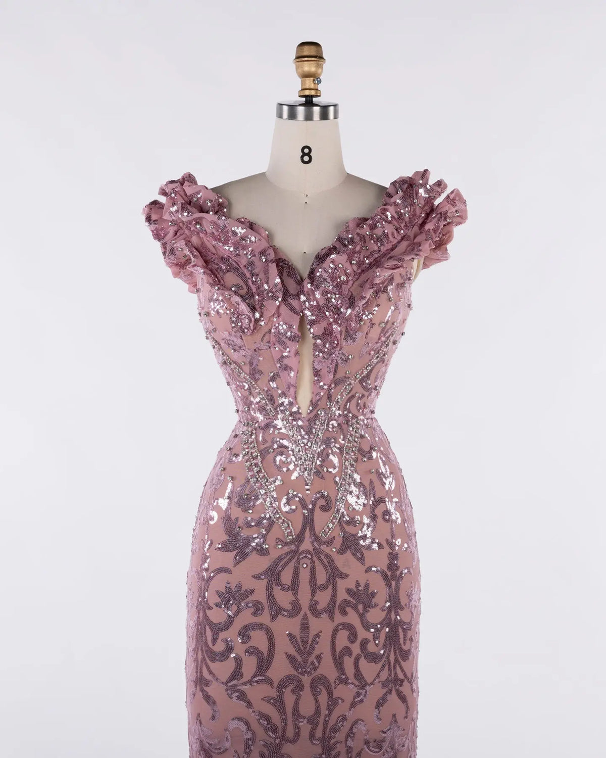 Pink Sequin Tulle Sheath Evening Gown Sheer Fairy