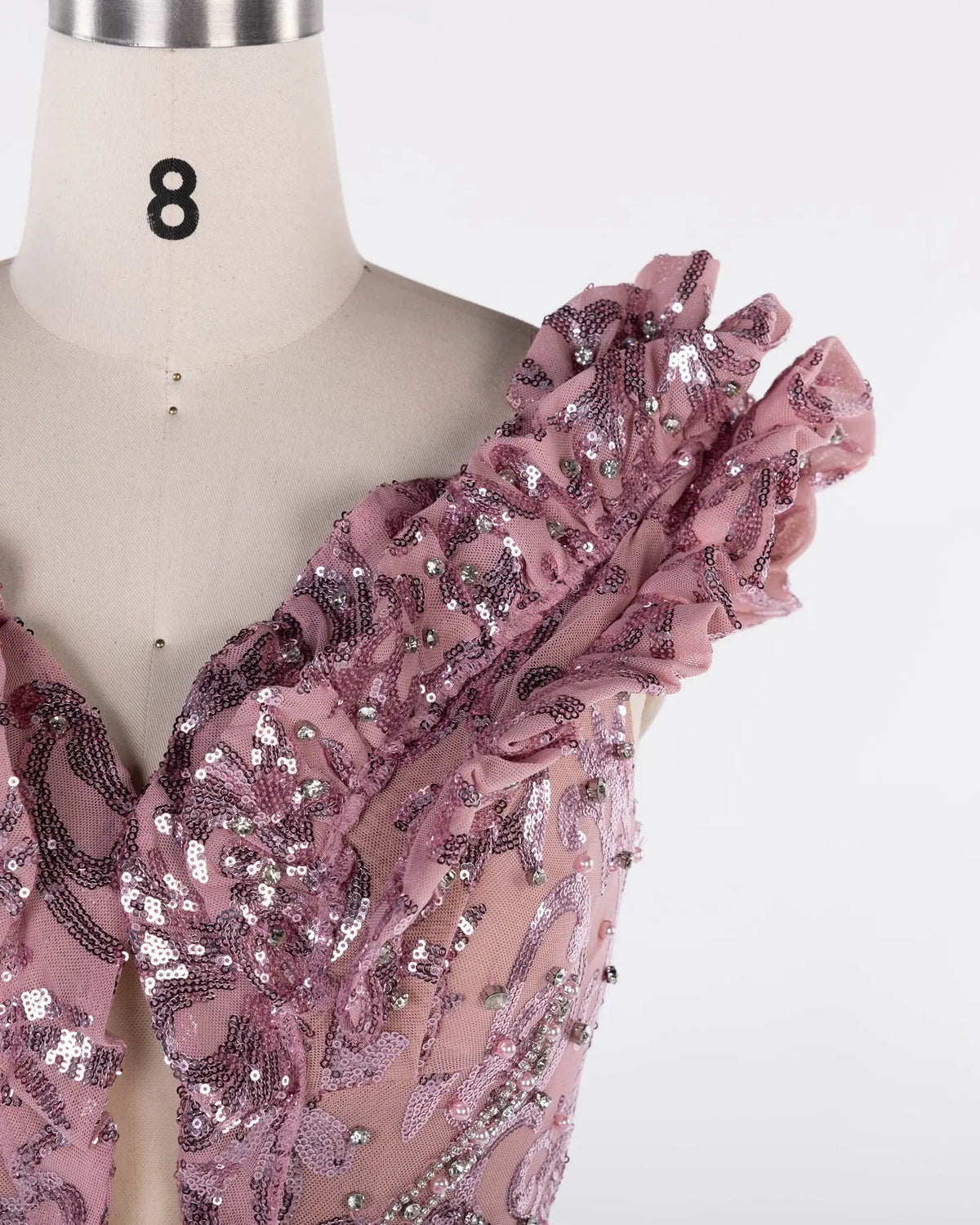 Pink Sequin Tulle Sheath Evening Gown Sheer Fairy