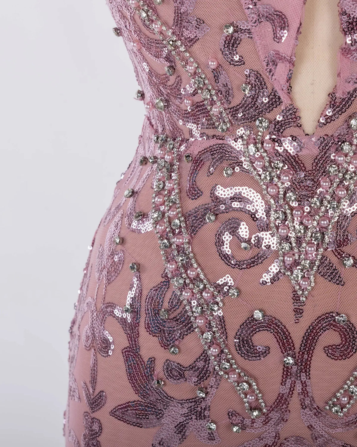 Pink Sequin Tulle Sheath Evening Gown Sheer Fairy