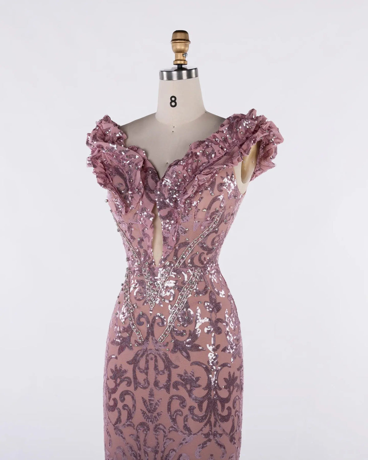 Pink Sequin Tulle Sheath Evening Gown Sheer Fairy