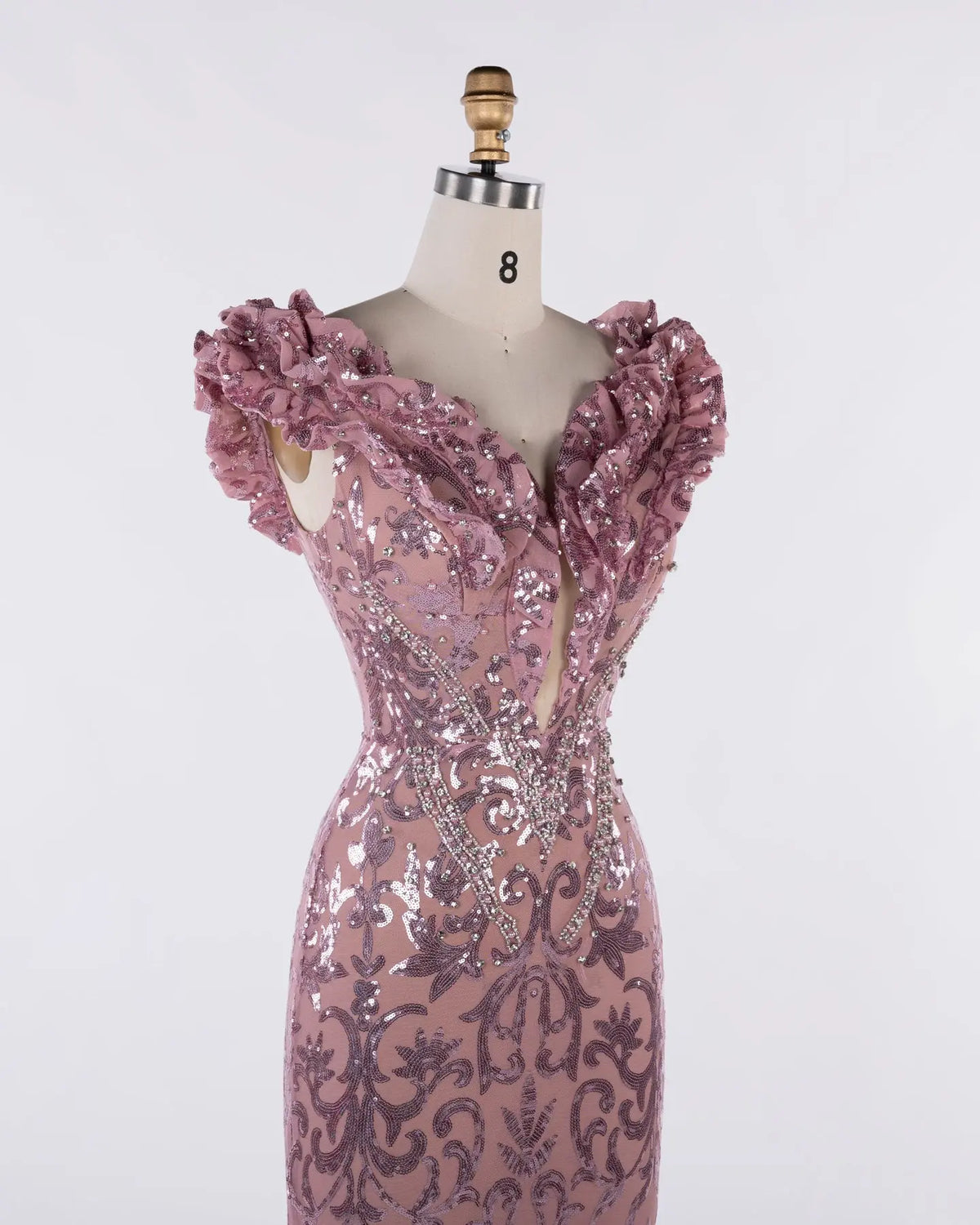 Pink Sequin Tulle Sheath Evening Gown Sheer Fairy