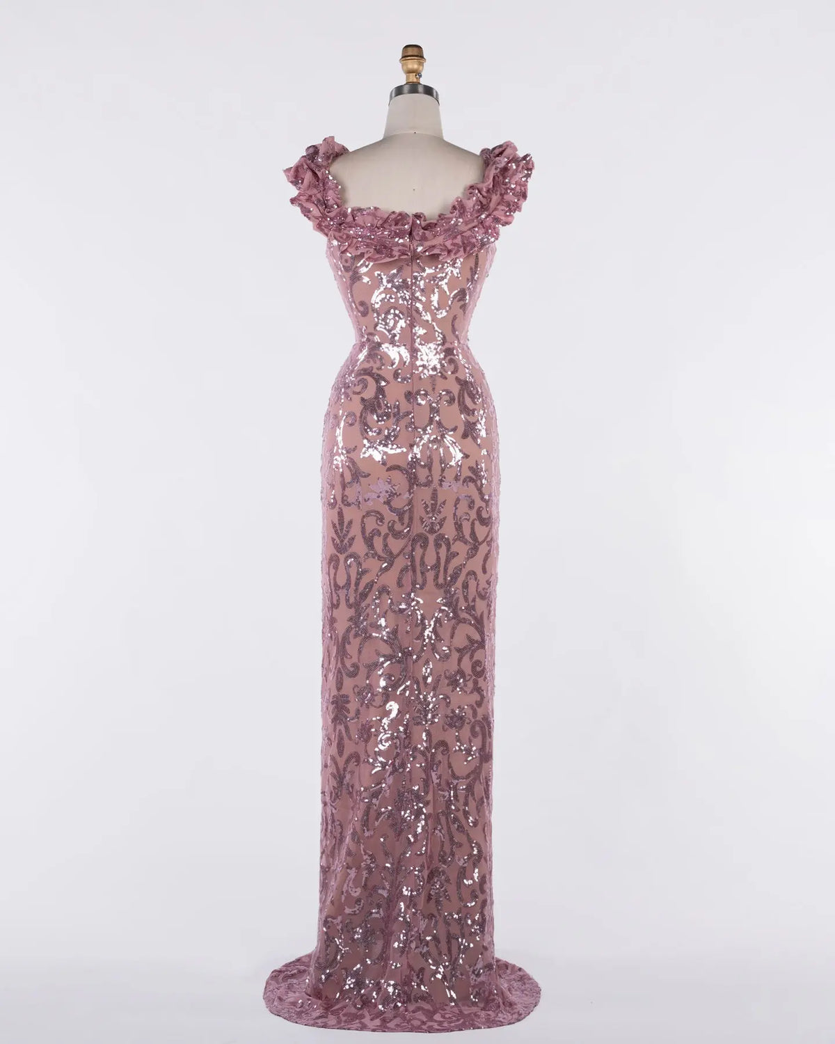 Pink Sequin Tulle Sheath Evening Gown Sheer Fairy