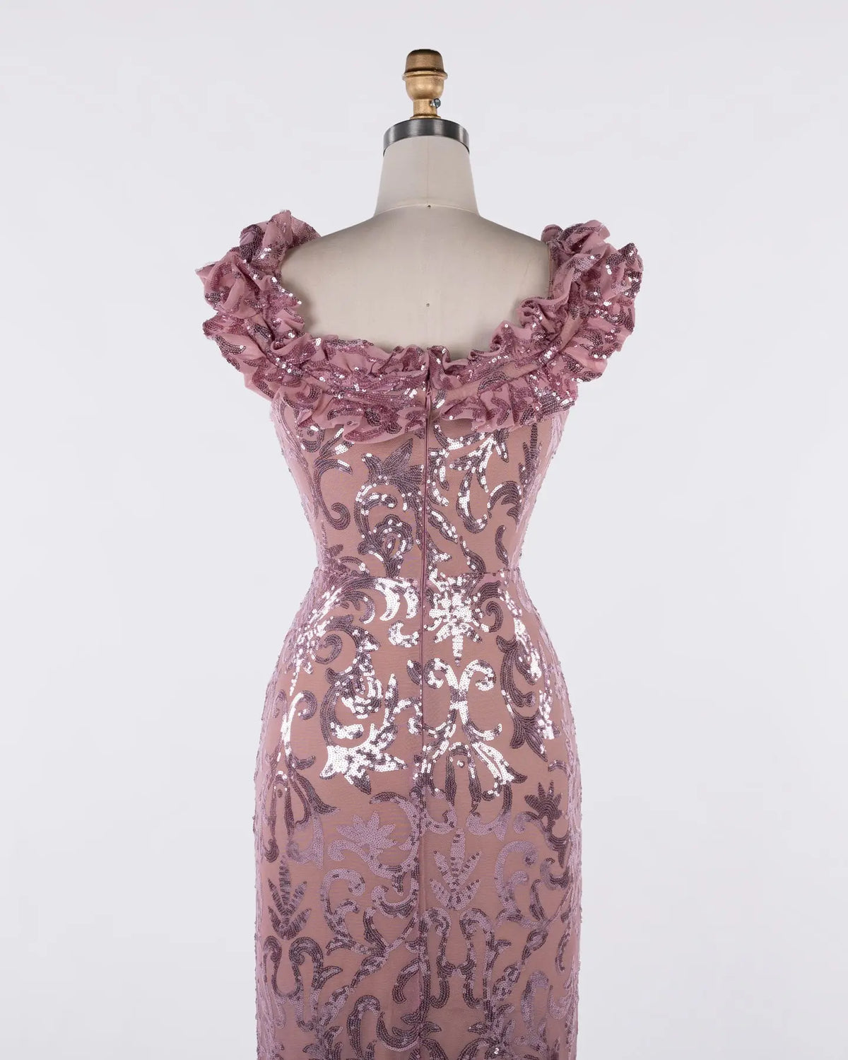 Pink Sequin Tulle Sheath Evening Gown Sheer Fairy