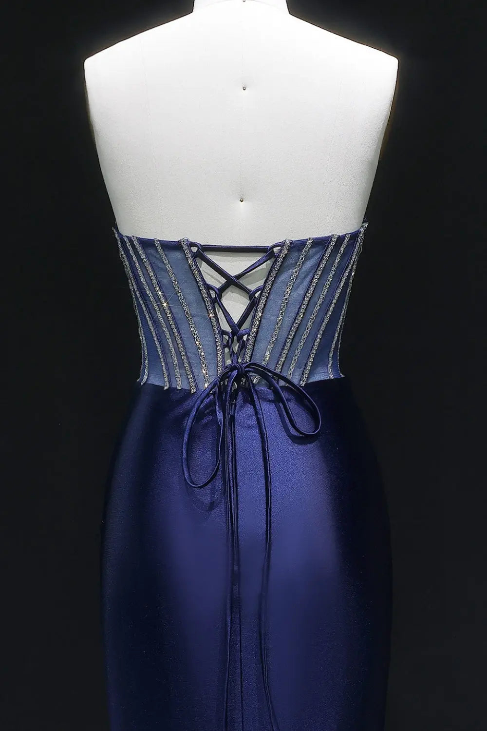 Navy Strapless Blue Satin Mermaid Prom Dress SH404 Sheer Fairy