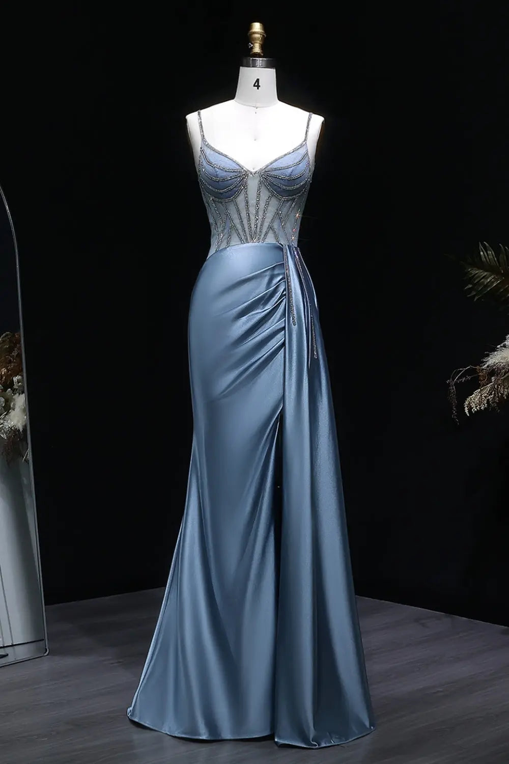 Black A-Line Satin Off-the-Shoulder Prom Dress SH405 Sheer Fairy