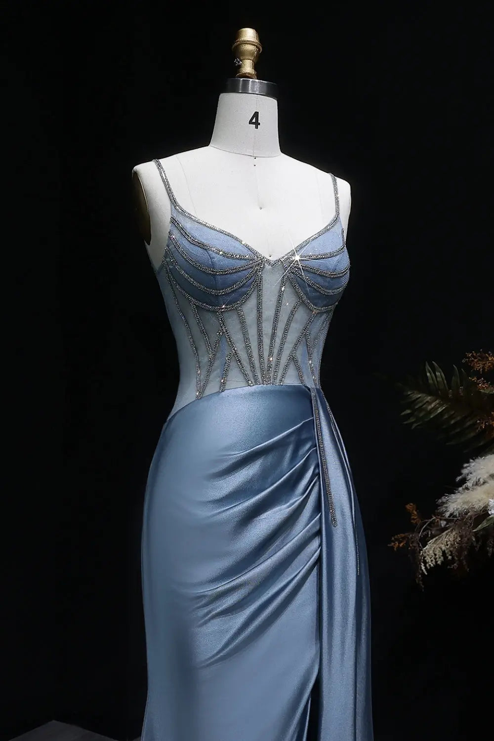 Black A-Line Satin Off-the-Shoulder Prom Dress SH405 Sheer Fairy