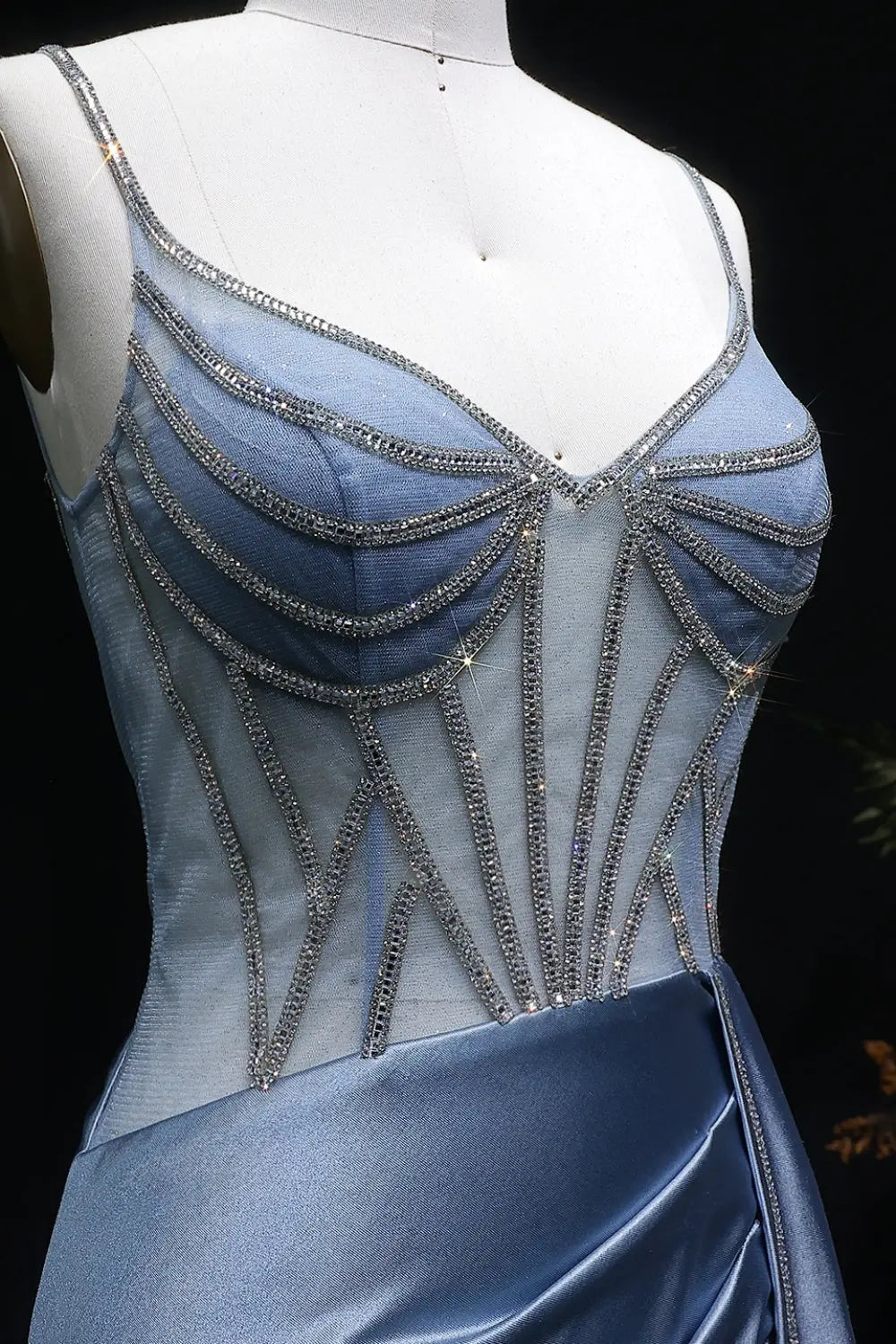 Black A-Line Satin Off-the-Shoulder Prom Dress SH405 Sheer Fairy